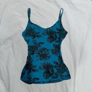 Blue and Black Fitted Sleeveless Camisole